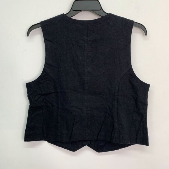 Express Women's Vest XL Classic Fit V-Neck Button Up Linen Vest Black Size XL - Picture 2 of 7